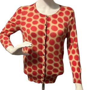 (007) Ann Taylor Loft Tan & Burnt Orange Polka Dot Sweater Cardigan Button Down